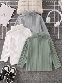 SHEIN 兒童 3件組小男孩針織高領純色T恤，小學、中學校服 - 彩色 - 查看 2
