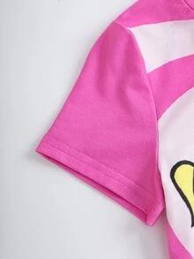 THE POWERPUFF GIRLS X SHEIN Young Girl Colorblock Heart Cartoon Print T-Shirt - Multicolor - View 5