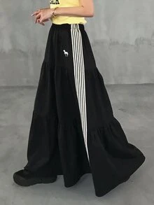 DAZY Women's Fashion Elegant Striped Colorblock Skirt - Black - View 4
