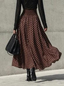 SHEIN Chân váy nữ chấm bi phong cách thường ngày đa năng mặc hàng ngày - màu nâu - Xem 2