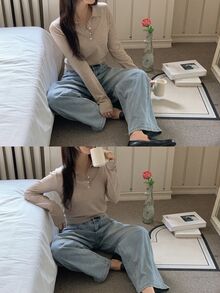 DAZY 女款純色修身長袖 Polo 領休閒度假韓風秋冬針織毛衣 - 粉色 - 查看 7