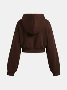 SHEIN Girlism 青少年女孩眉心連帽兩件套，雙拉鍊秋季夾克搭配直筒寬鬆長褲，學院風，適合返校季與街頭穿搭 - 棕色 - 查看 7