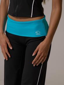 Musera Sport Contrast Colour Foldover Waist Contrast Colour Piped Side Straight Leg Yoga Style Coord Pants Fall Autumn Winter Gym Active Pilates Motion - Black - View 5