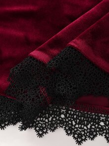 LUMIGAL Gaun Panjang Wanita Berwarna Hitam dengan Hiasan Renda dan Patchwork Beludru Merah Anggur - Burgundy - View 4