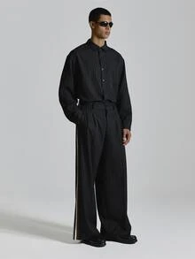 Musero Oversized Pleat Front Trosuers With Applique Side Stripe Co Ord Trosuers Only Autum Winter Essentials - Black - View 1