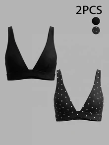 Velisys Velisys Atasan Bikini Tanpa Lengan dengan Tali Lebar dan Cup Segitiga untuk Pakaian Pantai Musim Panas - MultiWarna - View 1