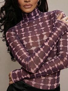 Hauture Women's Sexy Elegant Leopard Print Mock Neck Long Sleeve Bodysuit - Multicolor - View 6