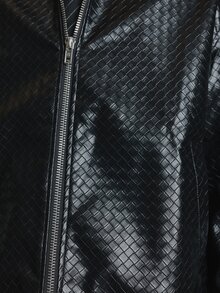 Musero Chaqueta Trucker Oversize con Hombros Caídos en P.U con Apertura de Cremallera Esenciales de Otoño e Invierno - Negro - Ver 6