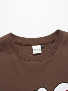 Betty Boop x SHEIN Men's Letter & Cartoon Print Casual Daily Long Sleeve Sweatshirt - Coffee Brown - View 4