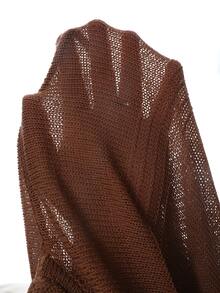 Linhara CURVE Plus Size Women's Autumn/Winter Thin Crew Neck Asymmetrical Loose Knit Pullover Sweater - Coffee Brown - View 8