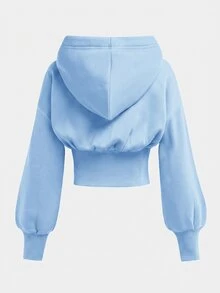 SHEIN Girlism 青少年女孩純色休閒日常秋季運動衫 - 藍色 - 查看 2