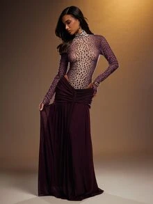Hauture Women's Sexy Abstract Animal Print Mock Neck Long Sleeve Bodysuit - Multicolor - View 3