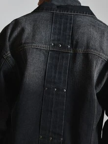 Musero Oversized Drop Shoulder Back Pleat And Rivet Denim Jacket Chest Pockets With Flaps And Press Studs Co Ord Jacket Only Autum Winter Essentials - Black - View 6