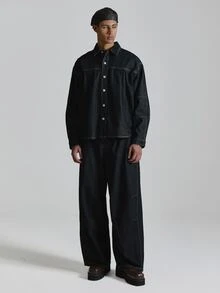 Musero Denim Shirt Pleat Pin - Navy Blue - View 3