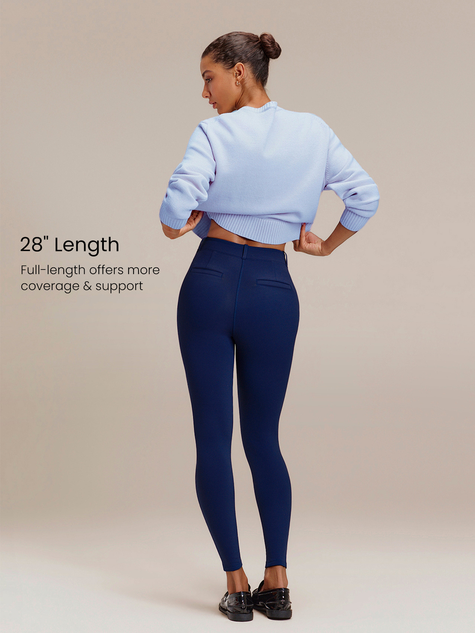 28" FeatherFit™-Warm Everyday Ease Ultra-High-Rise Pull-On Work Leggings With Belt Loops, Faux Placket & Zip Pockets Yoga Studio Daily Winter Wear