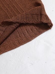 Linhara CURVE Plus Size Women's Autumn/Winter Thin Crew Neck Asymmetrical Loose Knit Pullover Sweater - Coffee Brown - View 6