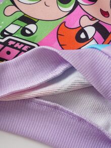 THE POWERPUFF GIRLS X SHEIN Baby Girl Cartoon Print Long Sleeve Sweatshirt And Pants Set - Purple - View 8