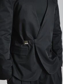Musero Collarless Metal Clip Fastening Minimal Blazer Chest Welt Pocket Co Ord Blazer Only Autum Winter Essentials - Black - View 6