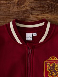 HARRY POTTER X SHEIN Tween Boy Colorblock Patchwork Baseball Jacket - Red - View 4