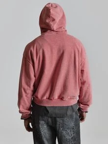 Oversized Washed Base Hoodie Front "MUSERO" Graphic Kangaroo Pocket Autum Winter Essentials - Pink - View 5