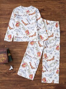 HARRY POTTER X SHEIN Tween Girl All-Over Print Long Sleeve Top And Pants Casual Daily Home Sleepwear Set - Multicolor - View 1
