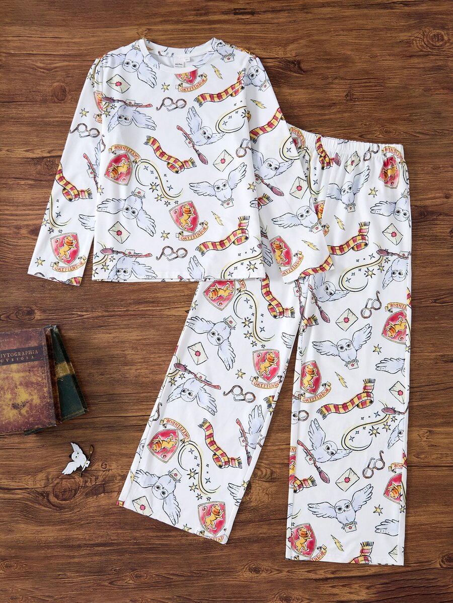 HARRY POTTER X SHEIN Tween Girl All-Over Print Long Sleeve Top And Pants Casual Daily Home Sleepwear Set - Multicolor - View 1