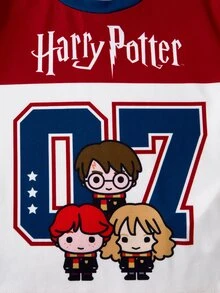 HARRY POTTER X SHEIN Tween Girl Summer Casual Colorblock Patchwork Cartoon Print T-Shirt - Multicolor - View 4