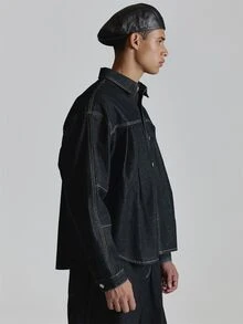Musero Denim Shirt Pleat Pin - Navy Blue - View 4