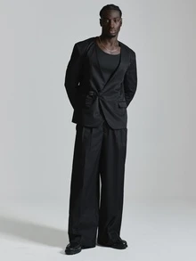 Musero Collarless Metal Clip Fastening Minimal Blazer Chest Welt Pocket Co Ord Blazer Only Autum Winter Essentials - Black - View 3