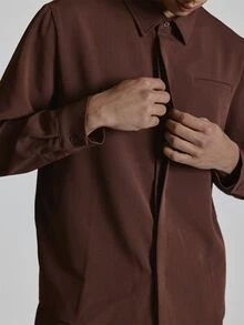 Musero Slim Fit Shirt Long Sleeve Hidden Placket Welt Pocket Detail Co Ord Shirt Only Autum Winter Essentials - Red - View 6