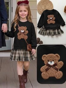 SHEIN 少女復古時尚百搭休閒日常穿著 秋冬款，適合外出、校園 - 黑色 - 查看 3