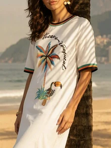 CAJUNI Women's Vacation Coconut Tree Print Colorblock Dress - Multicolor - View 4