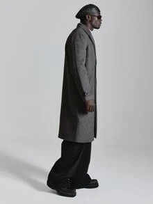 Musero Oversized Point Collar Belted Cuff Brushed Woolen Overcoat Autum Winter Essentials - Grey - View 4