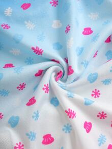 BABY SHARK X SHEIN طقم ملابس منزلية للبنات الرضع بطبعة كرتونية، توب بأكمام قصيرة وبنطلون طويل - متعدد الألوان - مشاهدة 5