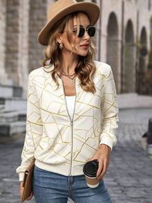 EMERY ROSE Women's Casual All-Over Print Jacket, Autumn - White - View 3