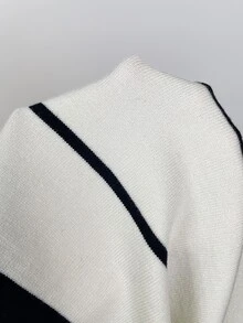 Serisse Women's Fashion Button Half-Placket Striped Knit Top - White - View 8