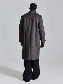Musero Oversized Point Collar Belted Cuff Brushed Woolen Overcoat Autum Winter Essentials - Grey - View 5