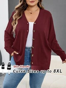 SHEIN CURVE+ 大尺碼黑色透視蜘蛛網印花緊身褲 - 酒紅色 - 查看 1