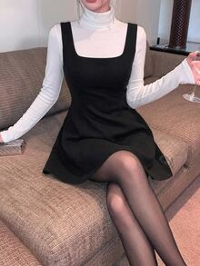 DAZY 女款純色休閒派對與旅行中長洋裝 - 黑色 - 查看 8
