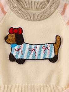 SHEIN Vintaside Kids Young Girl) Duck Embroidery Cute Minimalist Daily Knitted Pullover Sweater - Multicolor - View 4