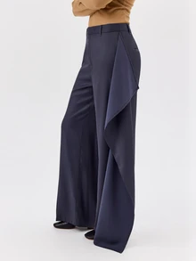 KÆRIA Hus Wide Leg Sash Detail Pant - Acetate Blend Twill - Midnight Navy - Elegant, Luxury, Formal, Modern - Grey - View 4