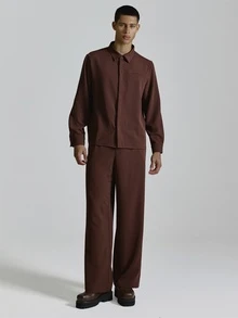 Musero Slim Fit Shirt Long Sleeve Hidden Placket Welt Pocket Detail Co Ord Shirt Only Autum Winter Essentials - Red - View 3