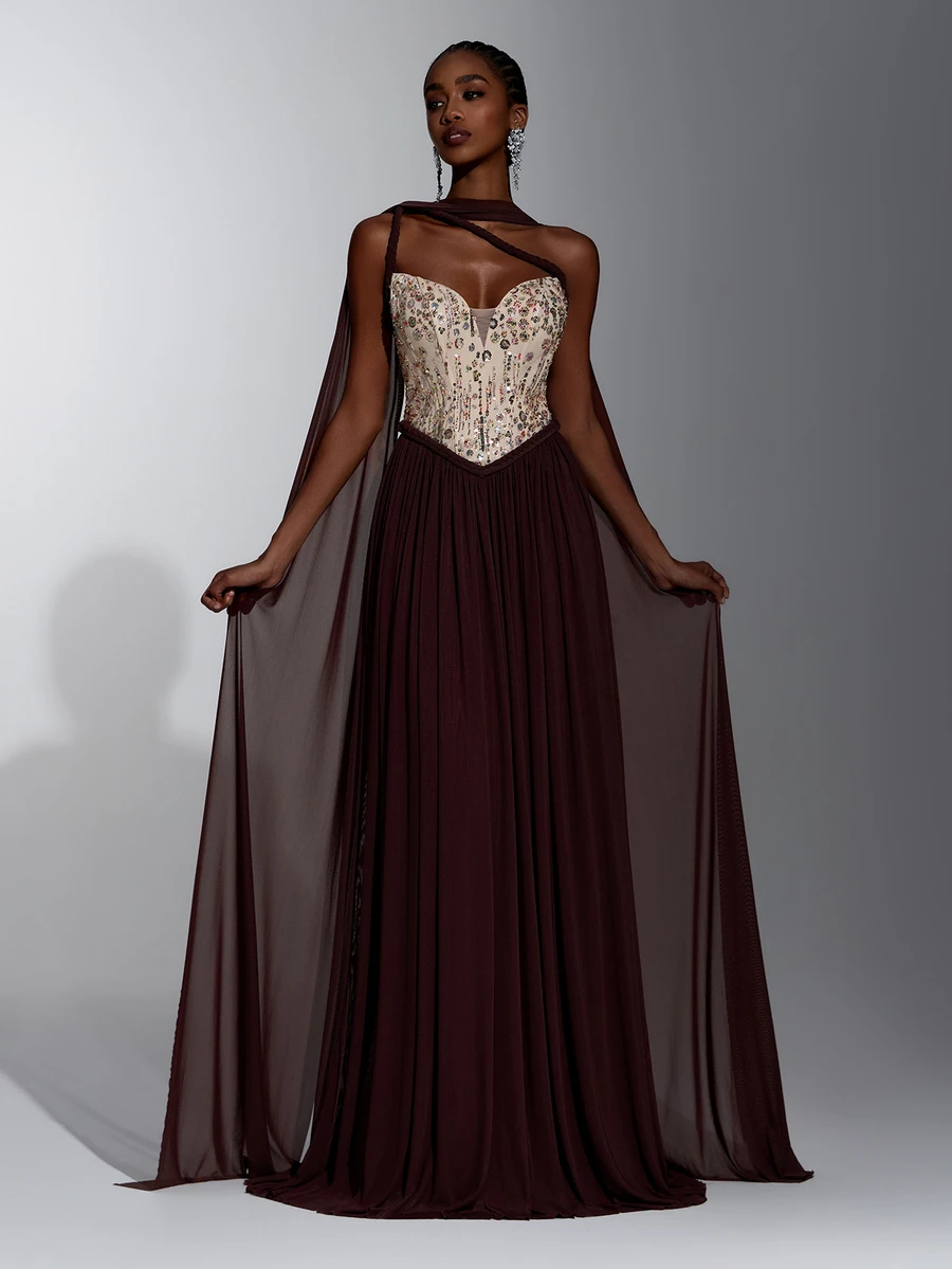 Elitara Elegant Luxurious 3D Sequin Embroidered Beaded Floral Contrast ...