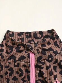 SHEIN 少女棕色豹紋印花立領拉鍊長袖外套與喇叭褲2件套 秋冬套裝 - 棕色 - 查看 8