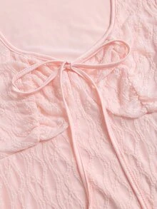 Sweetra Women's Sweet Pink Floral Lace Dress, Drawstring Bust, Puff Sleeves, Fitted Short Mini Dress, Romantic Evening Gown - Pink - View 5