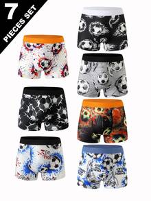 7pcs Young Boy Soccer Print Casual Daily Boxer Briefs - Multicolor - View 1