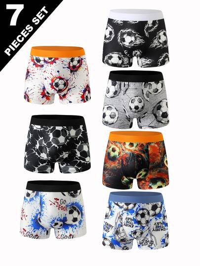 7 buah Celana Dalam Boxer Kasual Harian Motif Sepak Bola untuk Anak Laki-Laki