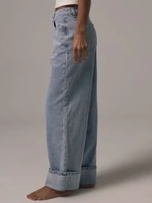 MUSERA Mid Rise Loose Fitted Mid Rise Turned Up Hem Denim Jeans Summer Daily Eveyday Core Denim Travel Light Blue Streetwear Casual - Baby Blue - View 4