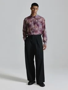 Musero Oversized Crop Long Sleeve Shirt In Paisley Print Drop Shoulder Patch Chest Pocket Autum Winter Essentials - Purple - View 3