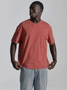 Musero Overzised Drop Shoulder Tshirt Washed Base Crew Neckline Autum Winter Essentials - Pink - View 2